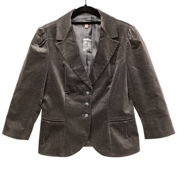 Halogen Gray Velvet Blazer, Size Large, 3/4 Sleeve Cotton Blend Jacket‎ NEW - Picture 1 of 11